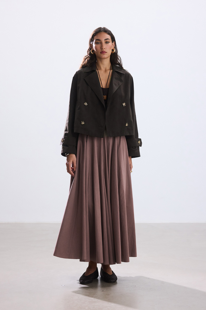 BE BLUE - TOZLU GÜL PARÇA DETAYLI POPLİN ETEK