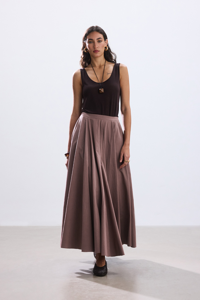 BE BLUE - TOZLU GÜL PARÇA DETAYLI POPLİN ETEK