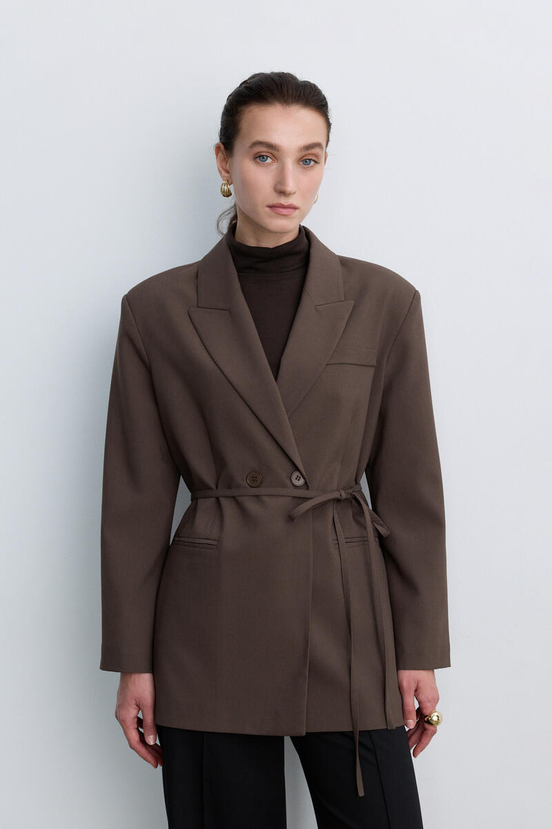 TOZLU KAHVE KUŞAKLI BLAZER