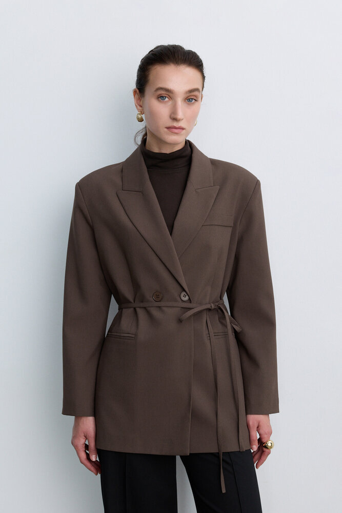 BE BLUE - TOZLU KAHVE KUŞAKLI BLAZER