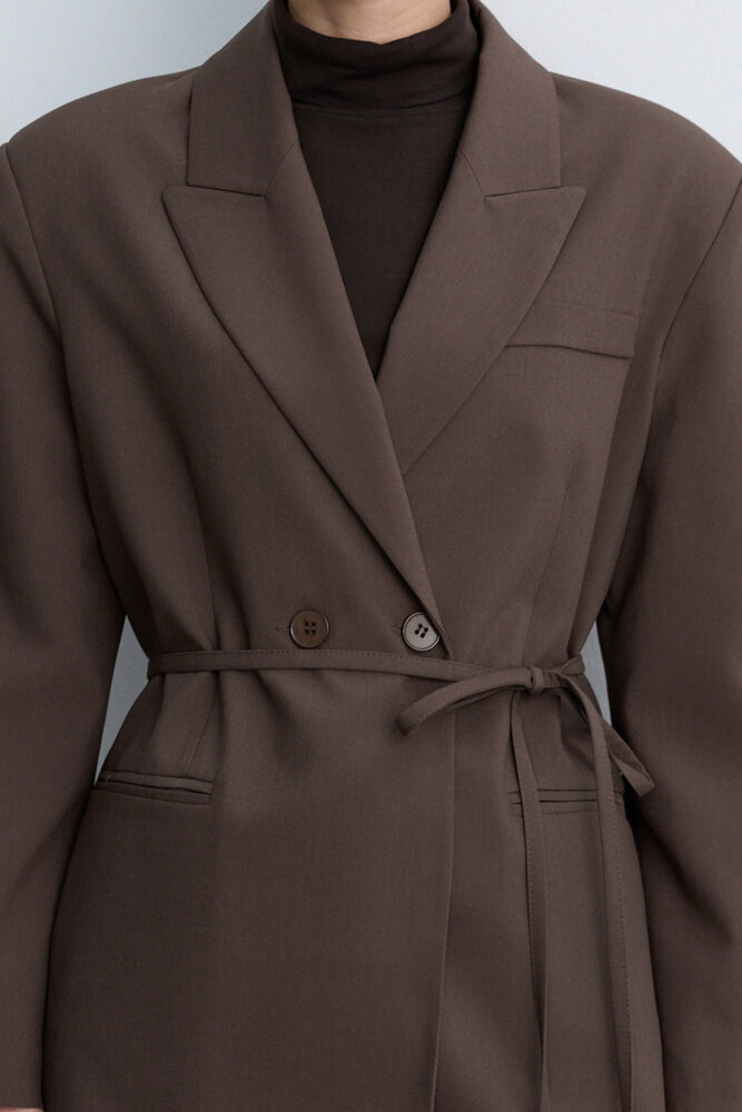 BE BLUE - TOZLU KAHVE KUŞAKLI BLAZER