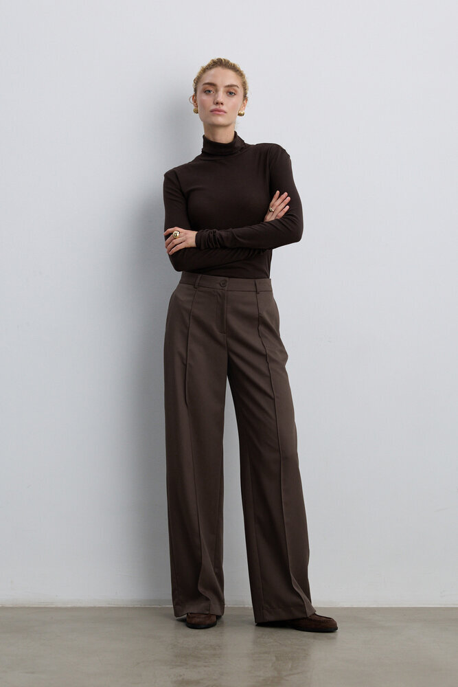 BE BLUE - TOZLU KAHVE NERVÜRLÜ GENİŞ PAÇA PANTOLON