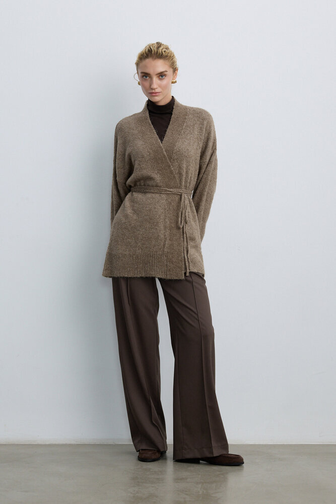 BE BLUE - TOZLU KAHVE NERVÜRLÜ GENİŞ PAÇA PANTOLON