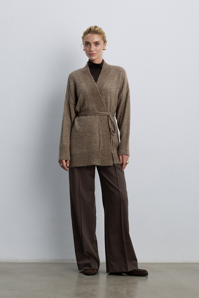 BE BLUE - TOZLU KAHVE NERVÜRLÜ GENİŞ PAÇA PANTOLON