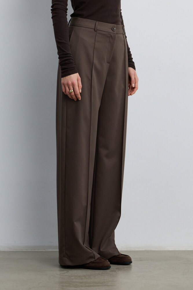 BE BLUE - TOZLU KAHVE NERVÜRLÜ GENİŞ PAÇA PANTOLON