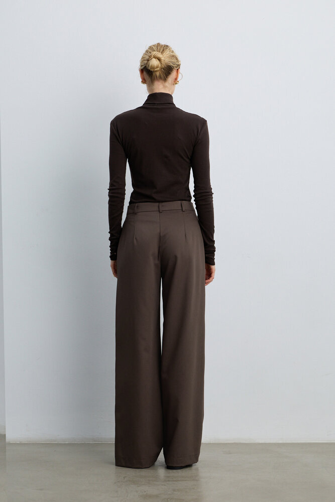 BE BLUE - TOZLU KAHVE NERVÜRLÜ GENİŞ PAÇA PANTOLON