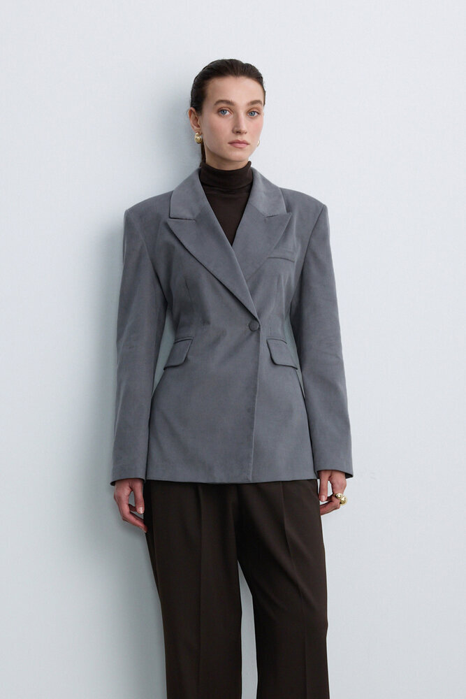 BE BLUE - TOZLU MAVİ KADİFE BLAZER