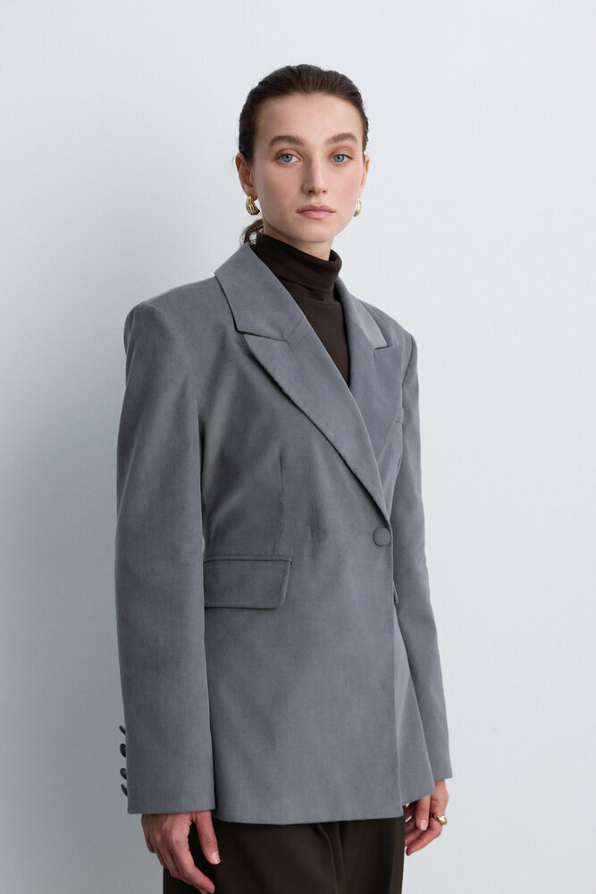 BE BLUE - TOZLU MAVİ KADİFE BLAZER (1)