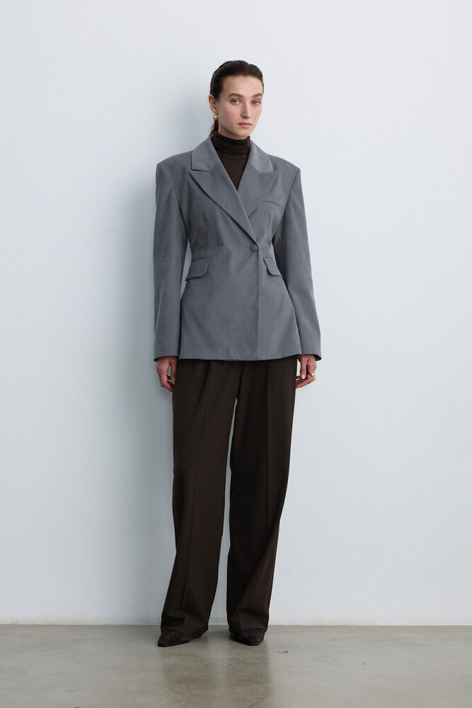 BE BLUE - TOZLU MAVİ KADİFE BLAZER