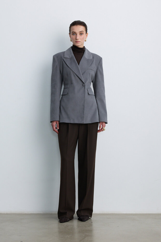 BE BLUE - TOZLU MAVİ KADİFE BLAZER