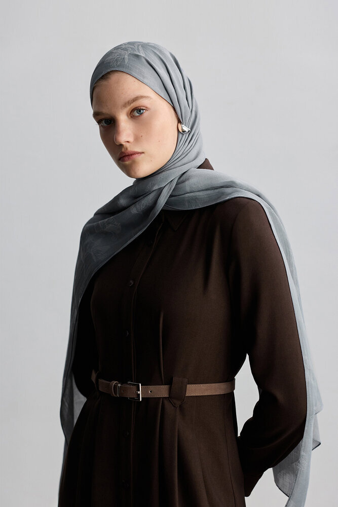 BE BLUE - TOZLU MAVİ MAGNOLIA MAT JAKARLI ŞAL