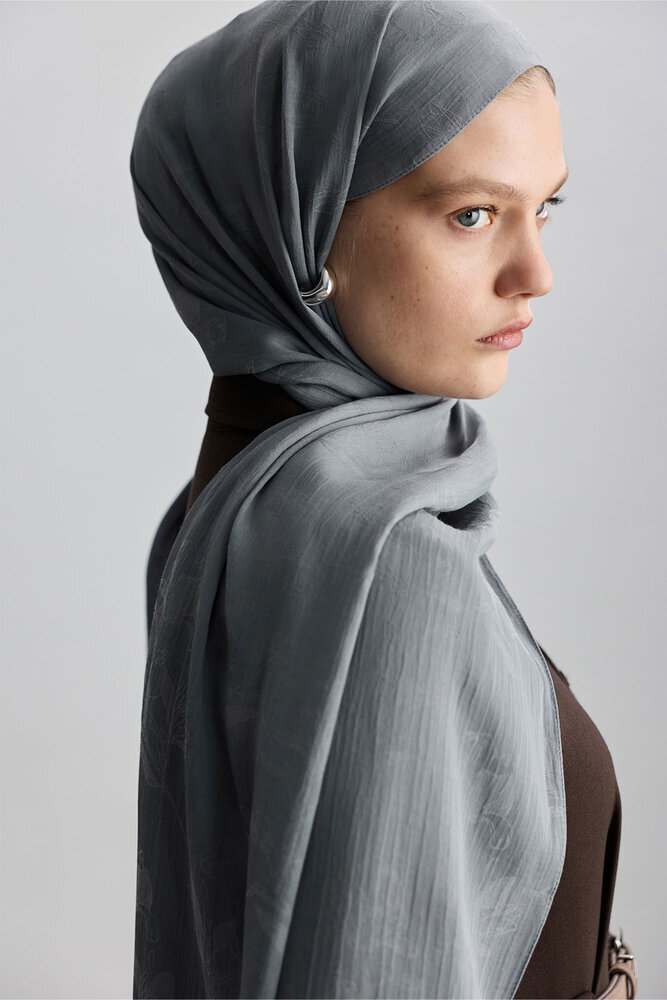 BE BLUE - TOZLU MAVİ MAGNOLIA MAT JAKARLI ŞAL