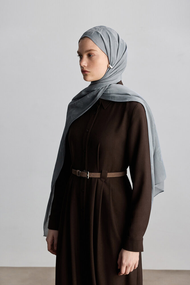 BE BLUE - TOZLU MAVİ MAGNOLIA MAT JAKARLI ŞAL