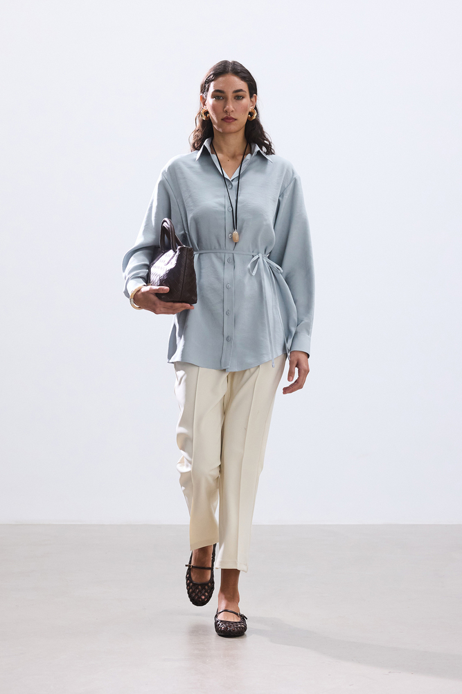 BE BLUE - TOZLU MAVİ MODAL VINTAGE GÖMLEK