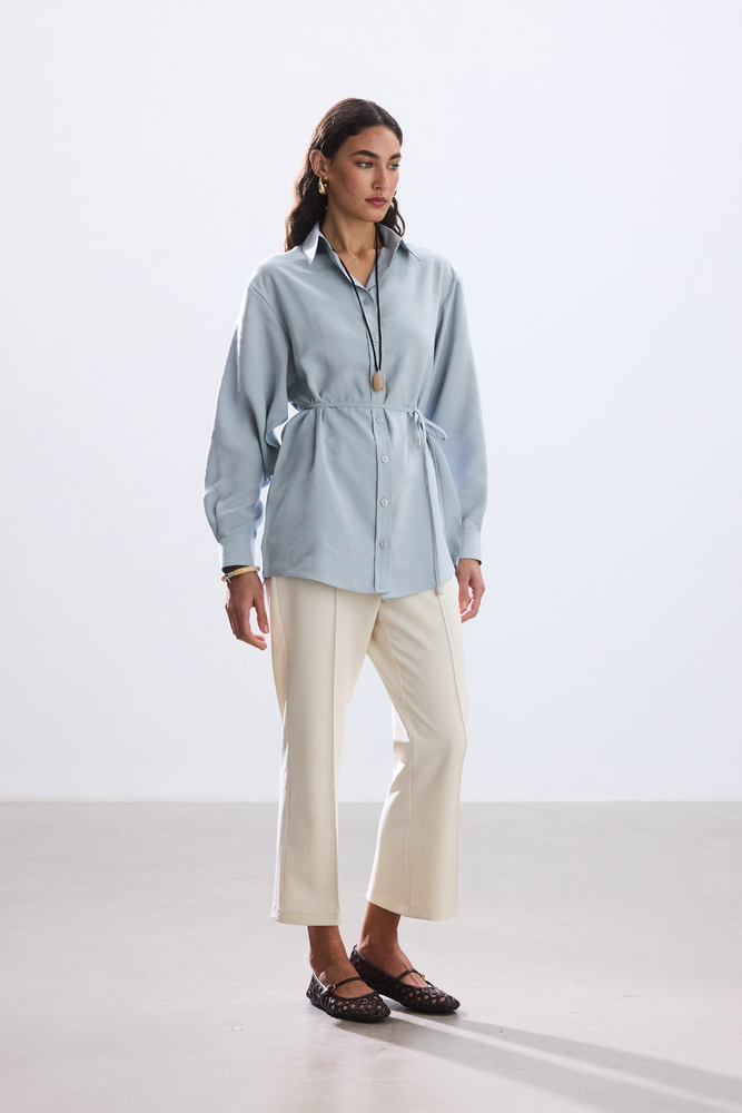 BE BLUE - TOZLU MAVİ MODAL VINTAGE GÖMLEK (1)