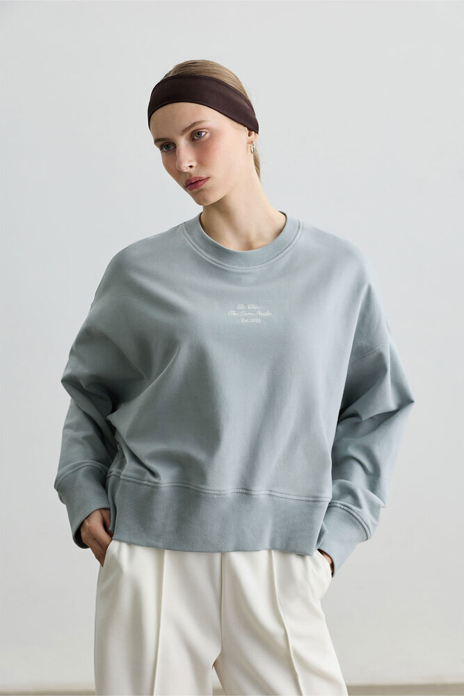 TOZLU MAVİ OVERSIZE BOXY SWEATSHIRT - Thumbnail