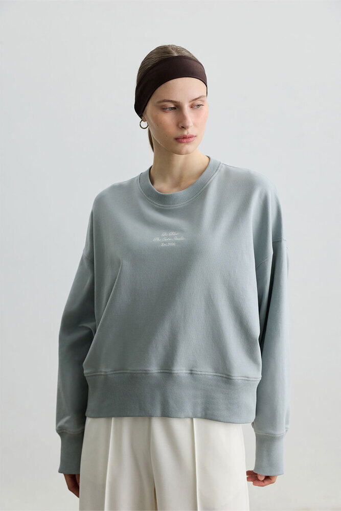 TOZLU MAVİ OVERSIZE BOXY SWEATSHIRT - Thumbnail