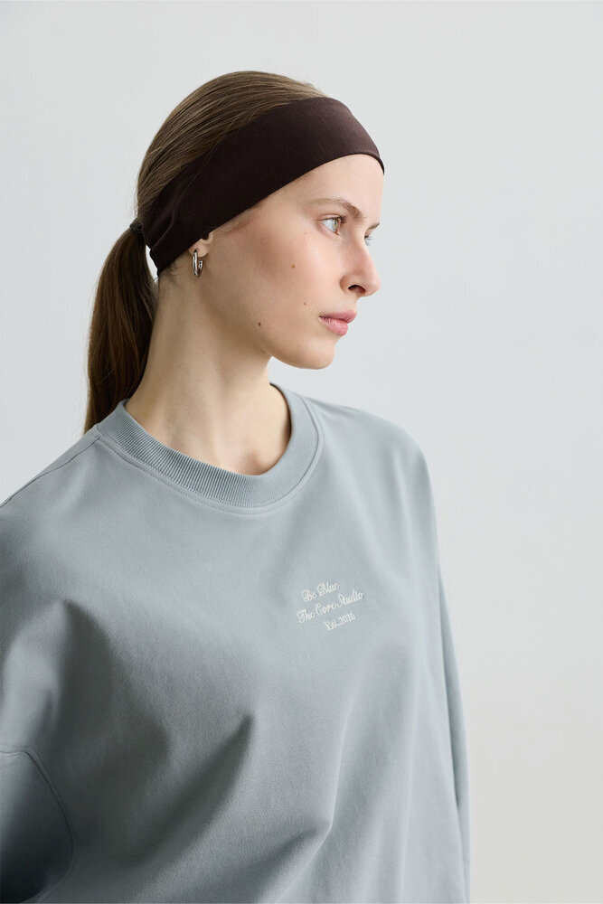 TOZLU MAVİ OVERSIZE BOXY SWEATSHIRT - Thumbnail