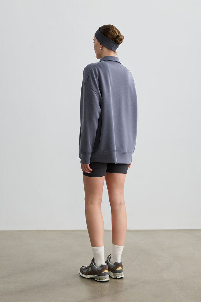 TOZLU MAVİ POLO YAKA İNCE SWEATSHIRT - Thumbnail