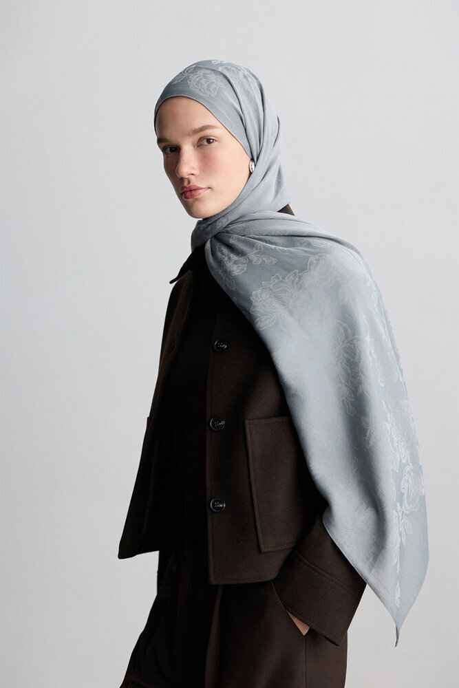 BE BLUE - TOZLU MAVİ ROSE MAT JAKARLI ŞAL