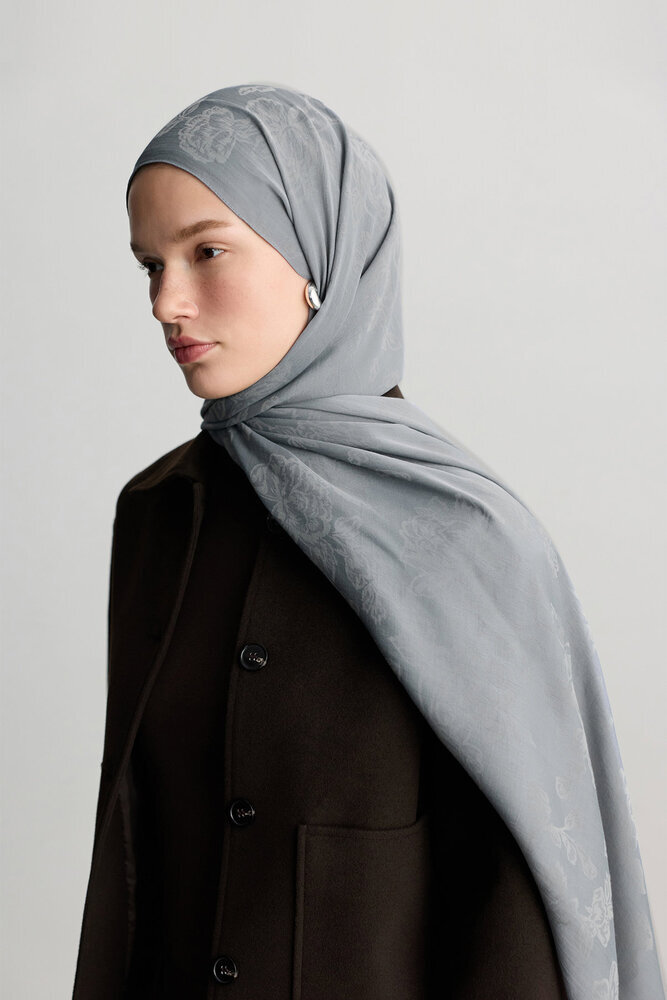 BE BLUE - TOZLU MAVİ ROSE MAT JAKARLI ŞAL
