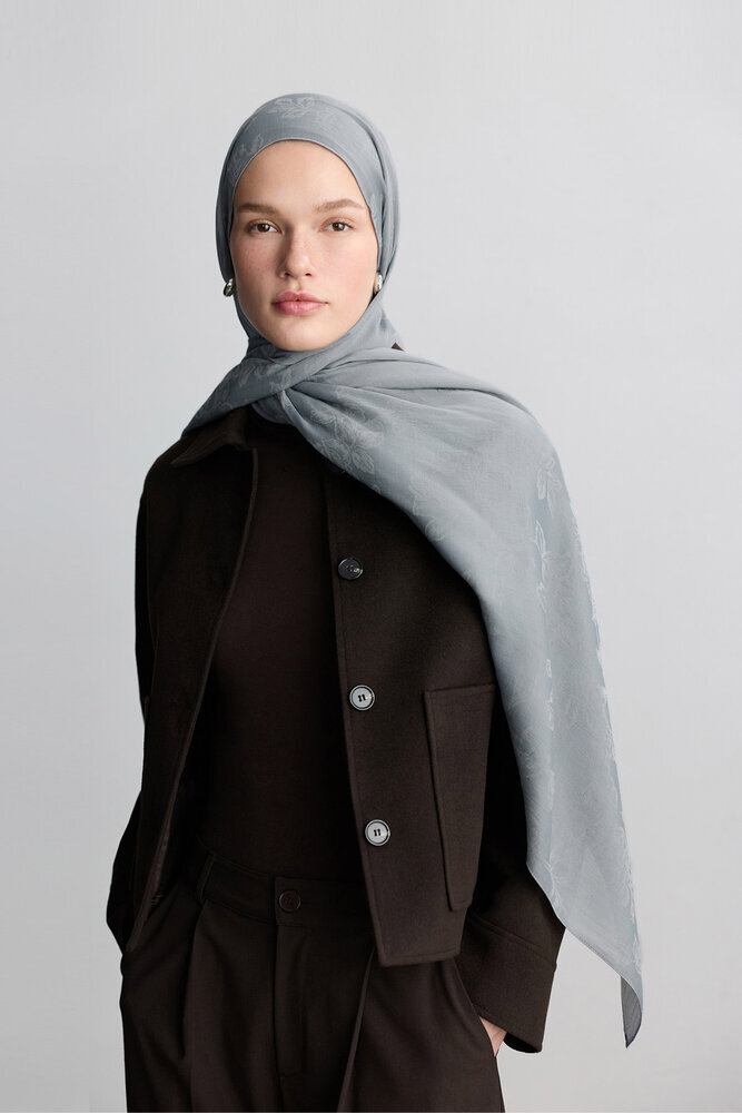 BE BLUE - TOZLU MAVİ ROSE MAT JAKARLI ŞAL