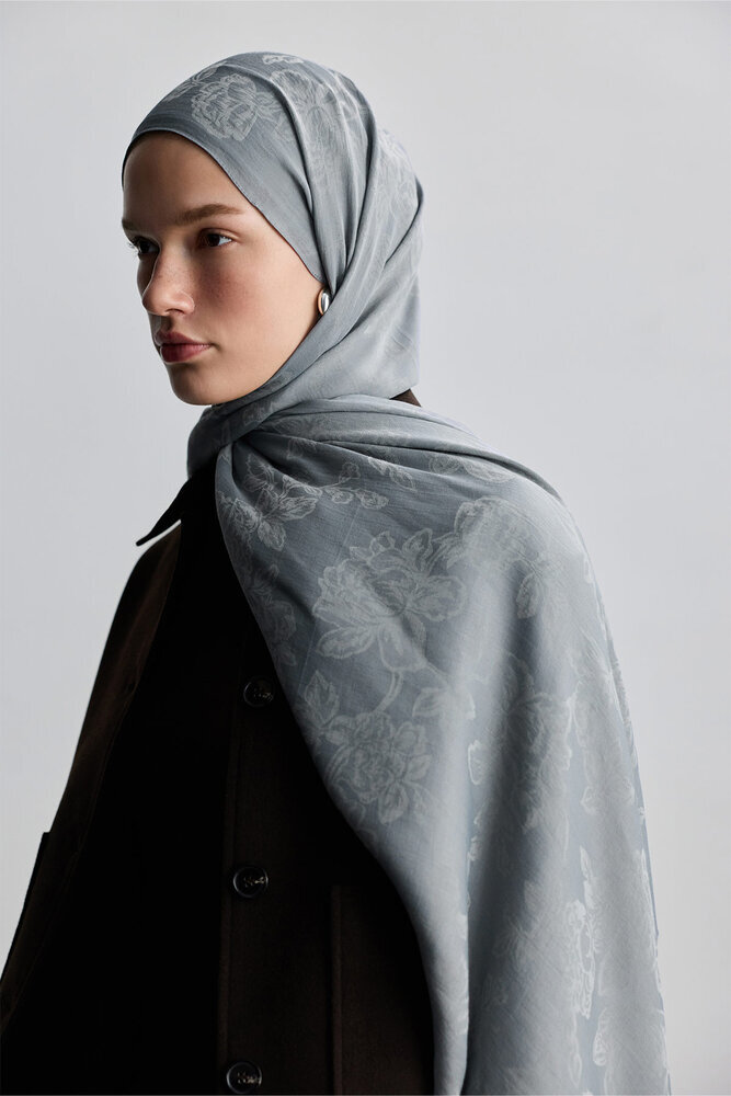 BE BLUE - TOZLU MAVİ ROSE MAT JAKARLI ŞAL