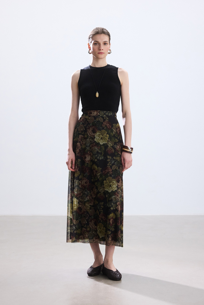 BE BLUE - VINTAGE ROSE DESENLİ TÜL ETEK