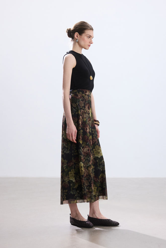 BE BLUE - VINTAGE ROSE DESENLİ TÜL ETEK