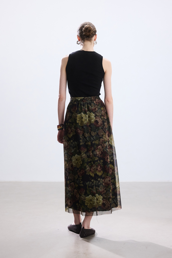 BE BLUE - VINTAGE ROSE DESENLİ TÜL ETEK