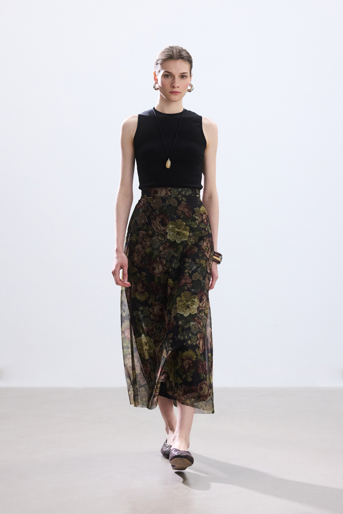 BE BLUE - VINTAGE ROSE DESENLİ TÜL ETEK