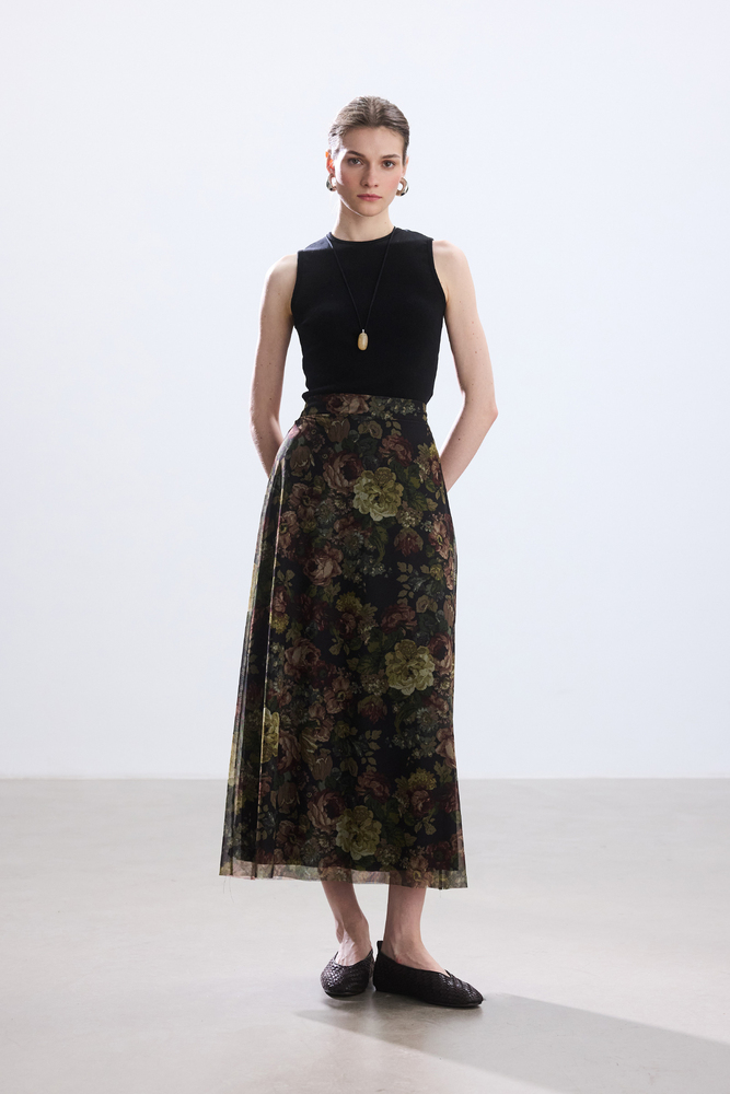 BE BLUE - VINTAGE ROSE DESENLİ TÜL ETEK