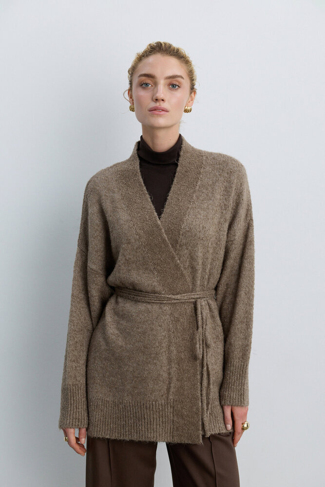 BE BLUE - VİZON İNCE KUŞAKLI KİMONO HIRKA