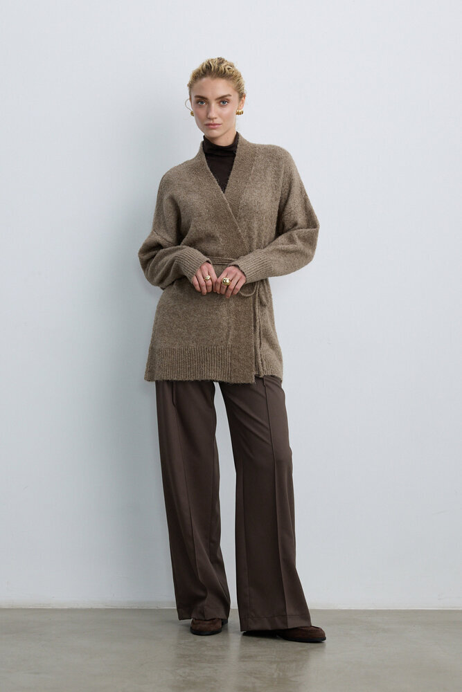 BE BLUE - VİZON İNCE KUŞAKLI KİMONO HIRKA