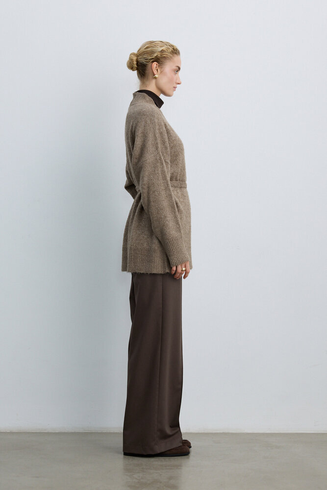 BE BLUE - VİZON İNCE KUŞAKLI KİMONO HIRKA