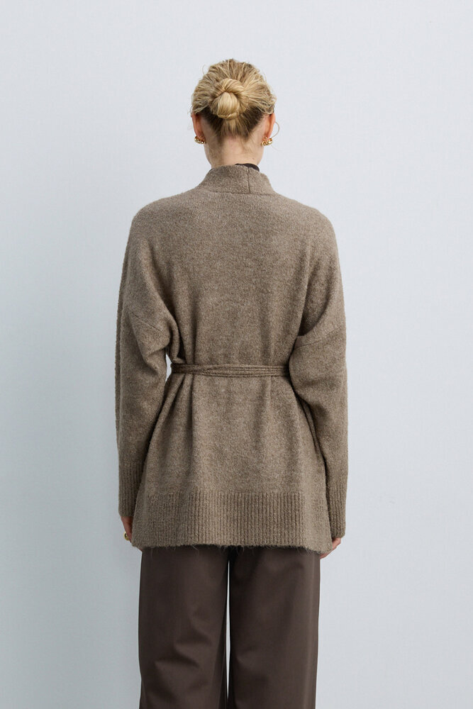 BE BLUE - VİZON İNCE KUŞAKLI KİMONO HIRKA