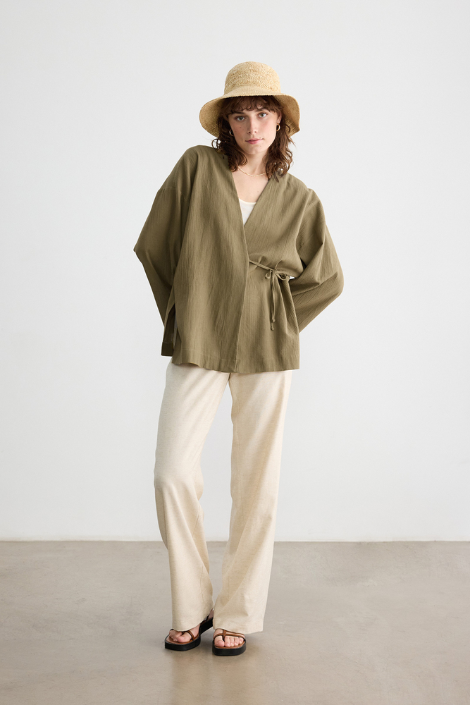 BE BLUE - YAĞ YEŞİLİ DOKULU KİMONO