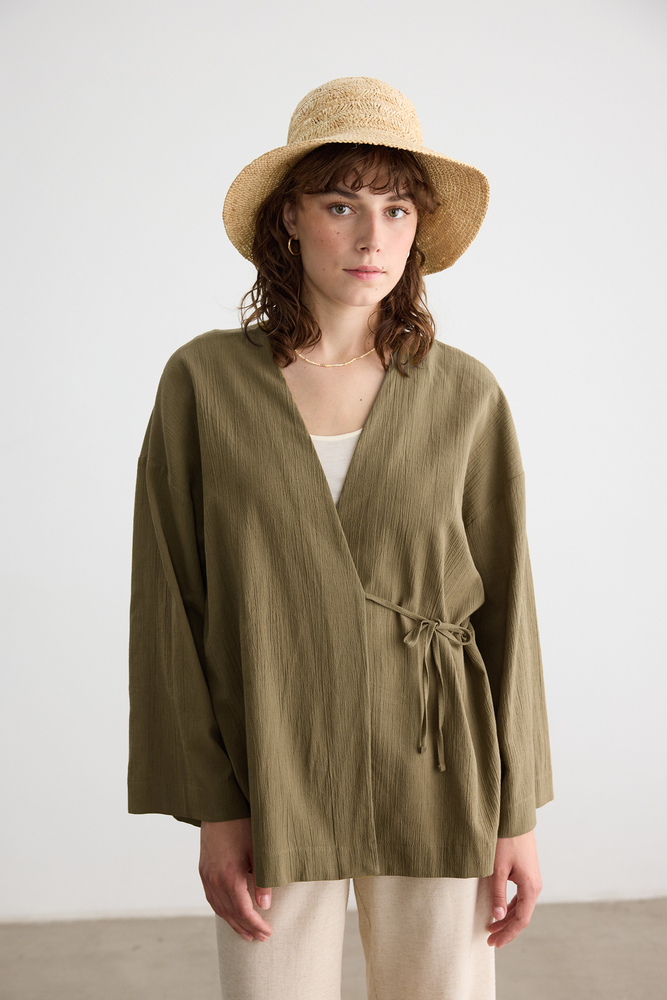 BE BLUE - YAĞ YEŞİLİ DOKULU KİMONO