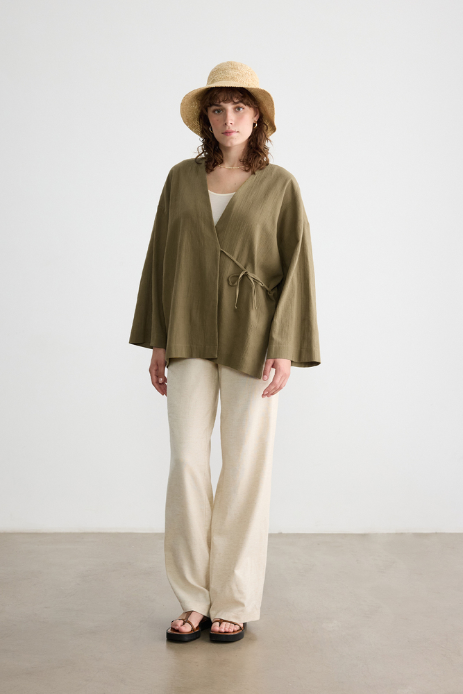 BE BLUE - YAĞ YEŞİLİ DOKULU KİMONO