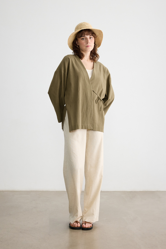 BE BLUE - YAĞ YEŞİLİ DOKULU KİMONO