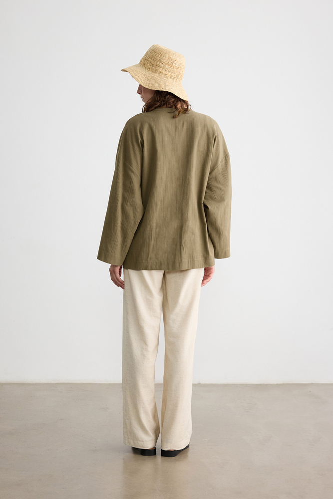 BE BLUE - YAĞ YEŞİLİ DOKULU KİMONO