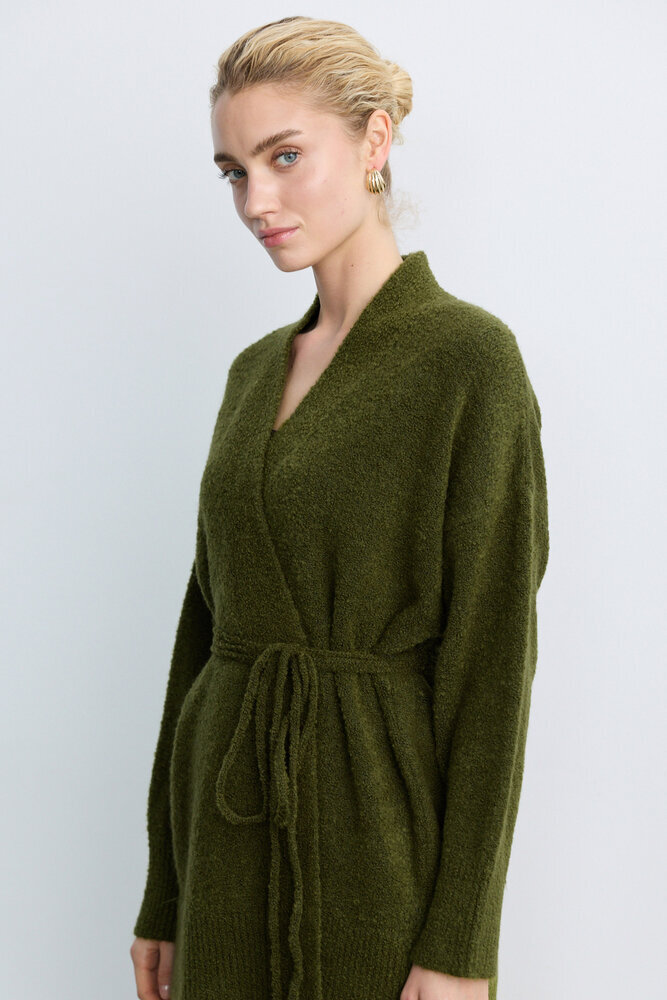 BE BLUE - YAĞ YEŞİLİ İNCE KUŞAKLI KİMONO HIRKA