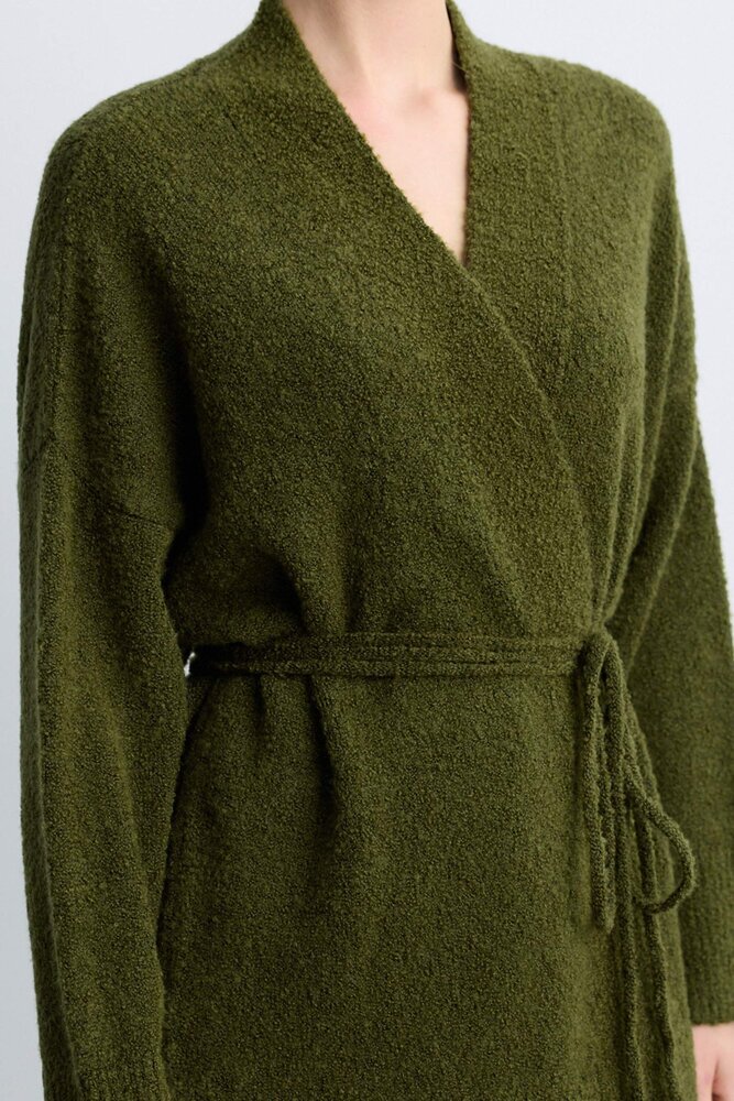 BE BLUE - YAĞ YEŞİLİ İNCE KUŞAKLI KİMONO HIRKA