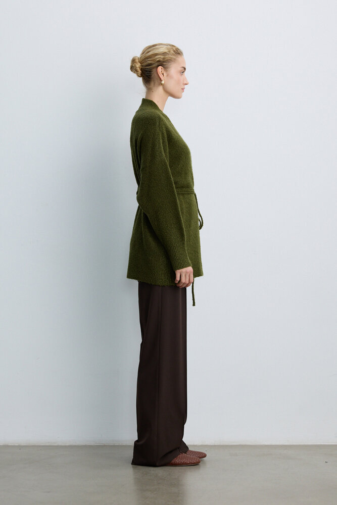 BE BLUE - YAĞ YEŞİLİ İNCE KUŞAKLI KİMONO HIRKA