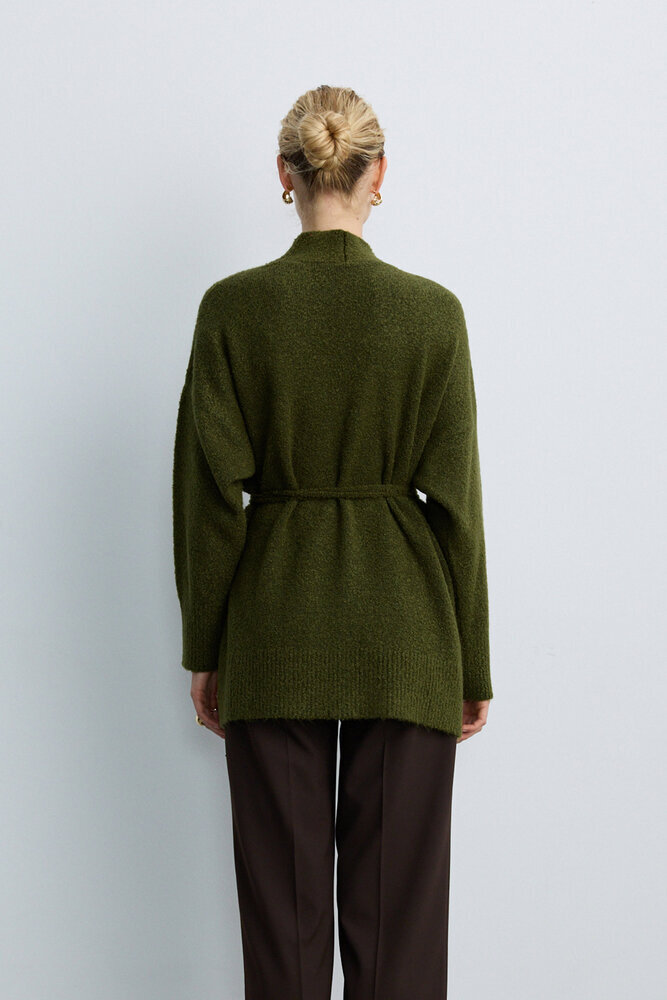 BE BLUE - YAĞ YEŞİLİ İNCE KUŞAKLI KİMONO HIRKA