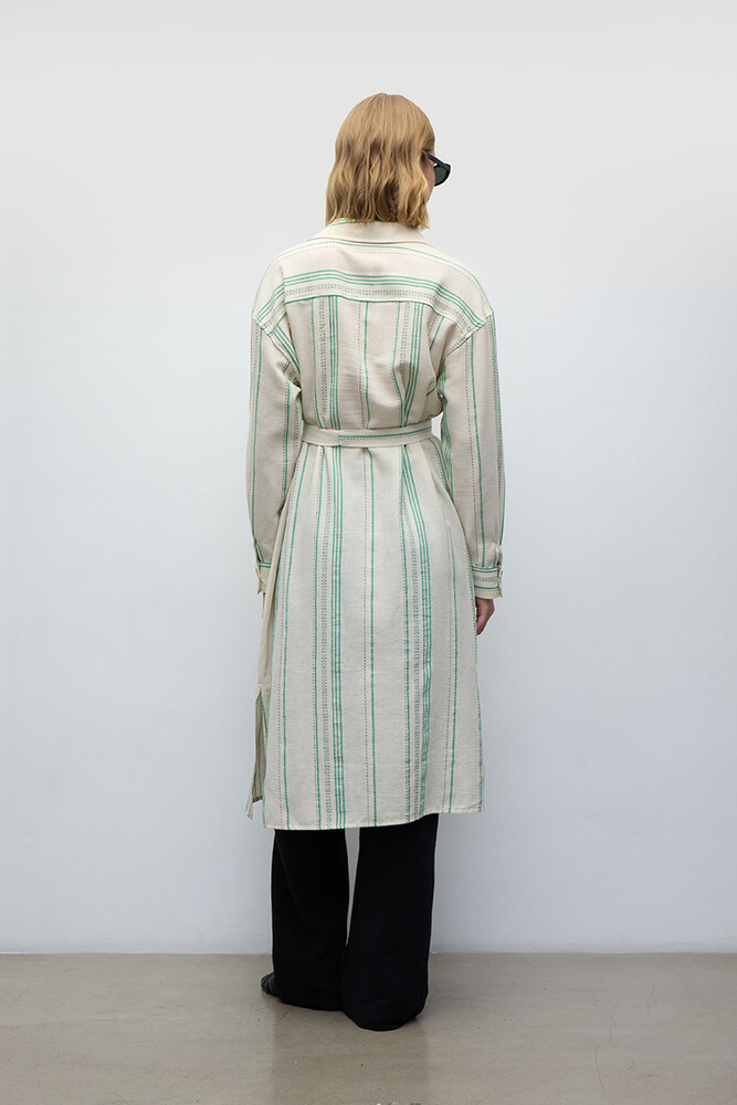 BE BLUE - YEŞİL ÇİZGİLİ UZUN GÖMLEK