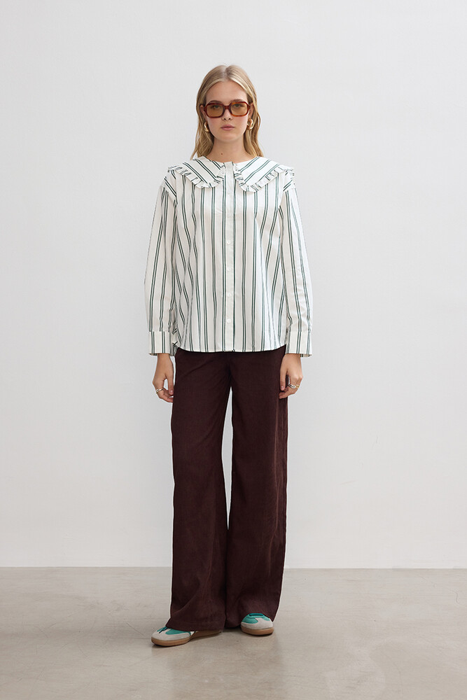 BE BLUE - YEŞİL ÇİZGİLİ YAKA DETAYLI GÖMLEK