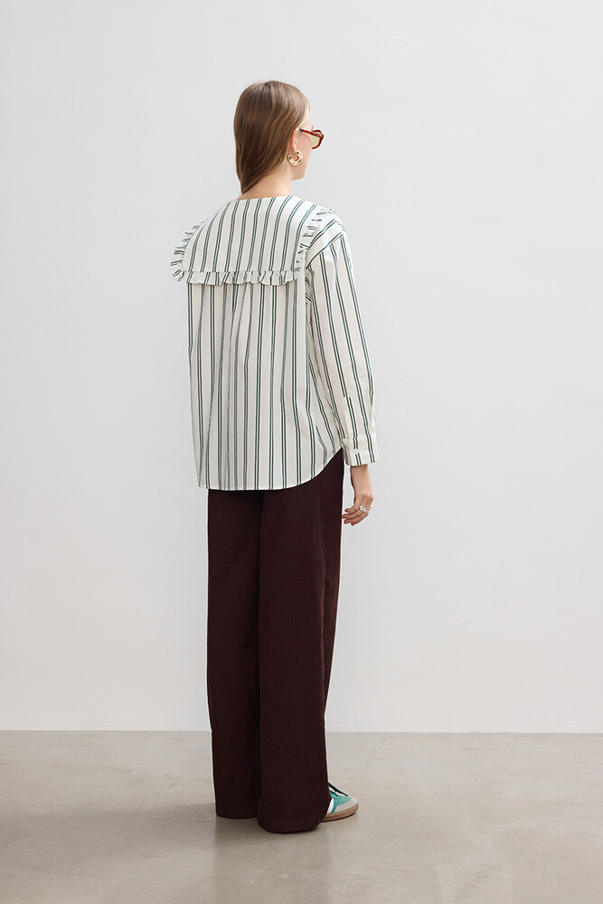 BE BLUE - YEŞİL ÇİZGİLİ YAKA DETAYLI GÖMLEK