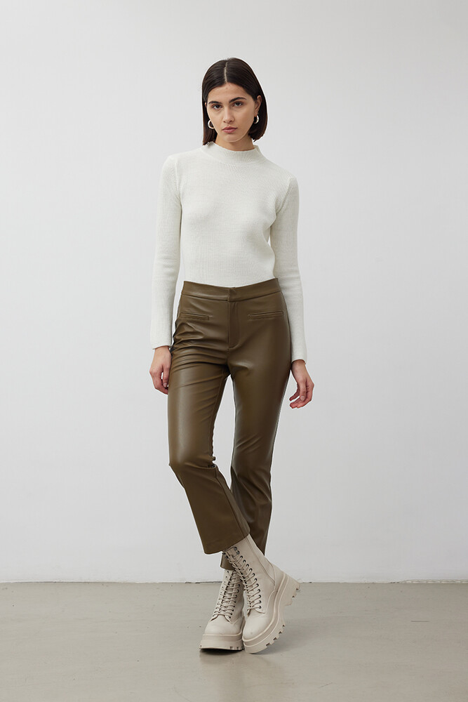 BE BLUE - YEŞİL FLARE DERİ PANTOLON