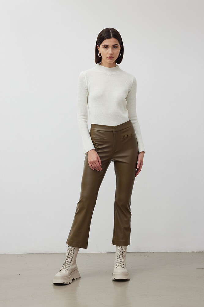 BE BLUE - YEŞİL FLARE DERİ PANTOLON